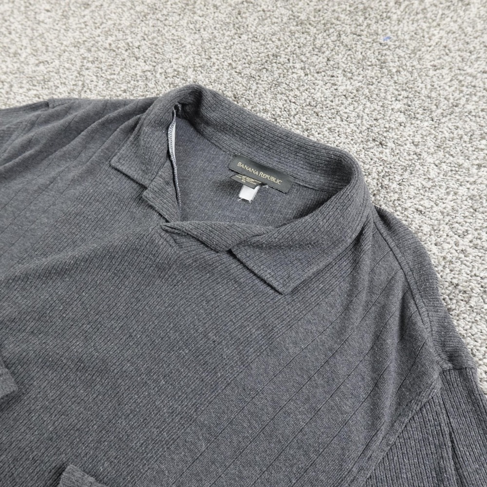 VTG Banana Republic Sweater Mens XL Gray Johnny Collar Rib Knit‎ Pullover USA